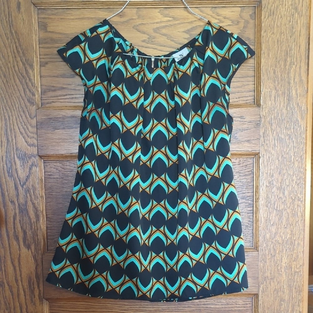 Worthington Abstract Print Business Casual Blouse Cap Sleeve Size Women's PL